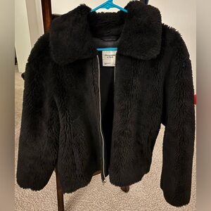 Abercrombie & Fitch Black Zip Faux Fur Teddy Jacket